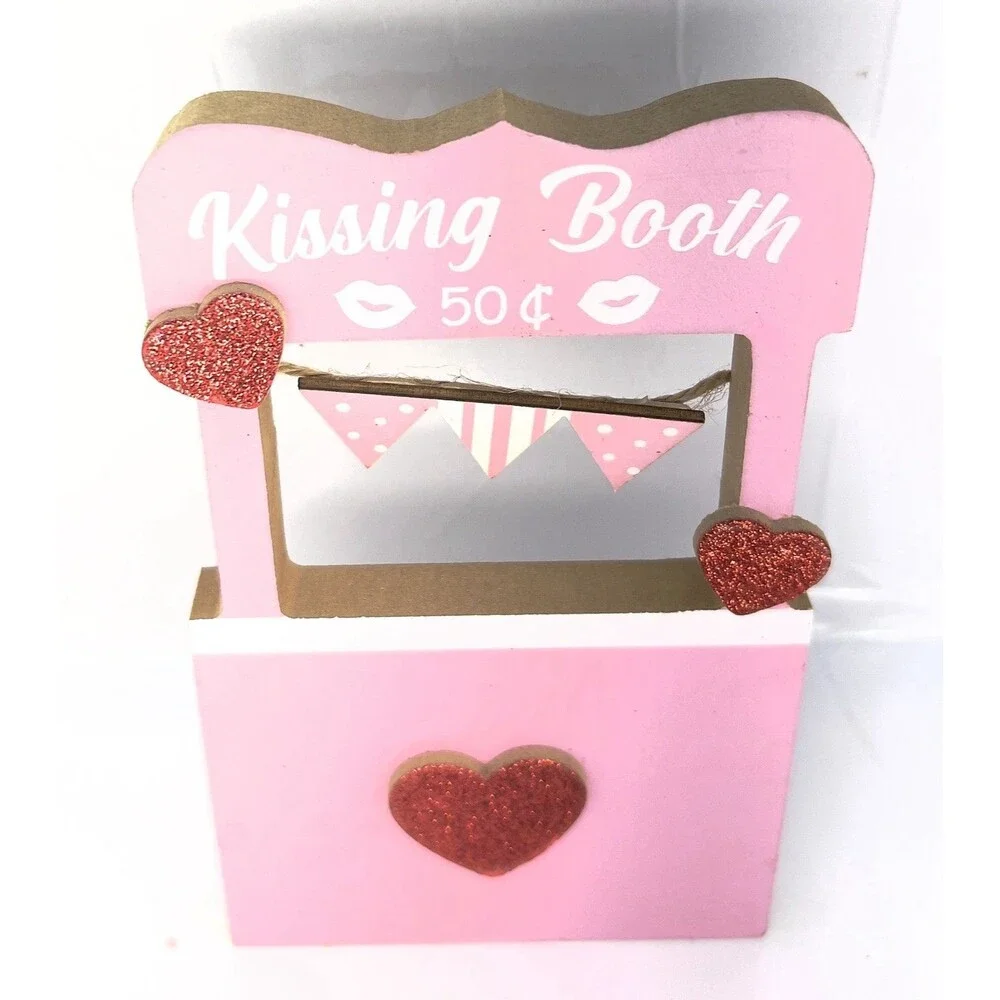 VALENTINE Kissing Booth Mini Stand w/ Banner & Sign- Lips/Hearts, Red/Pink-Decor